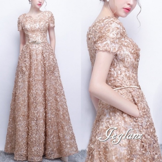 美ライン イブニング パーティドレス 演奏会 花 モチーフ 5色 ♪（ M4622）ζ