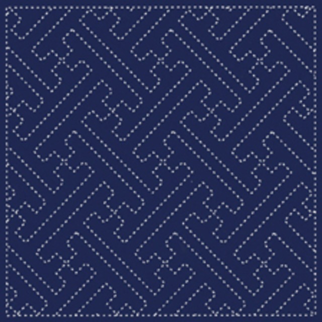 ダルマ刺し子：夢ふきん (紗綾形) ：紺 - Yume Fukin Blue "Sayagata" - 843S-210