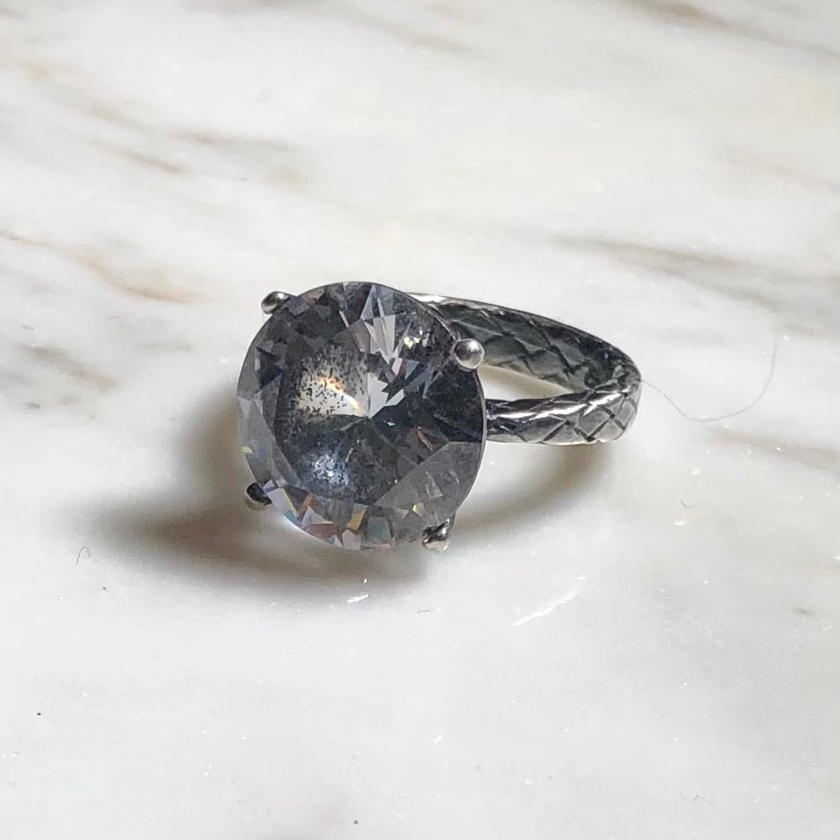 BOTTEGA VENETA silver intrecciato ring set with big zirconia BOTTEGA VENETA silver intrecciato ring set with big zirconia