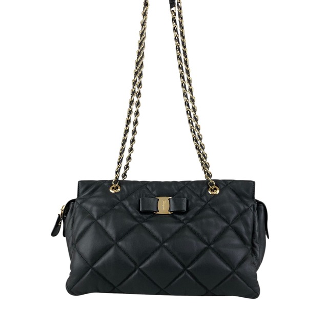 Salvatore Ferragamo サルヴァトーレ フェラガモ ヴァラリボン ショルダーバッグ ブラック キルティング レザー チェーン vintage ヴィンテージ オールド ujjjt4