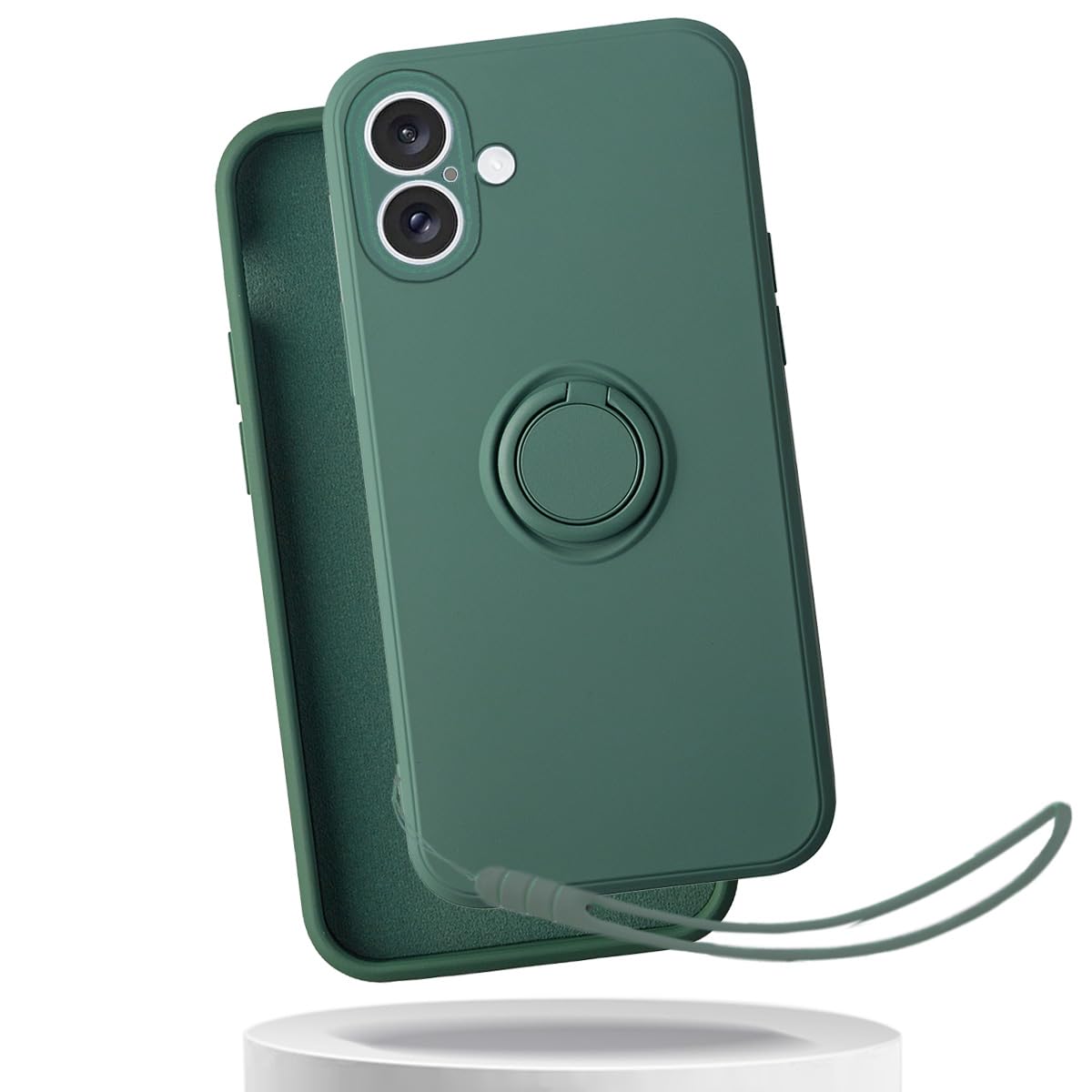 GOKIGIOD 適用 iphone 17 ケース リング ストラップ付き シリコン アイフォン 17 カバー リング付き シリコーン アイフォン17 スマホケース 薄型 軽量 バンパー ストラップホール 携帯カバー 耐衝撃 グリーン