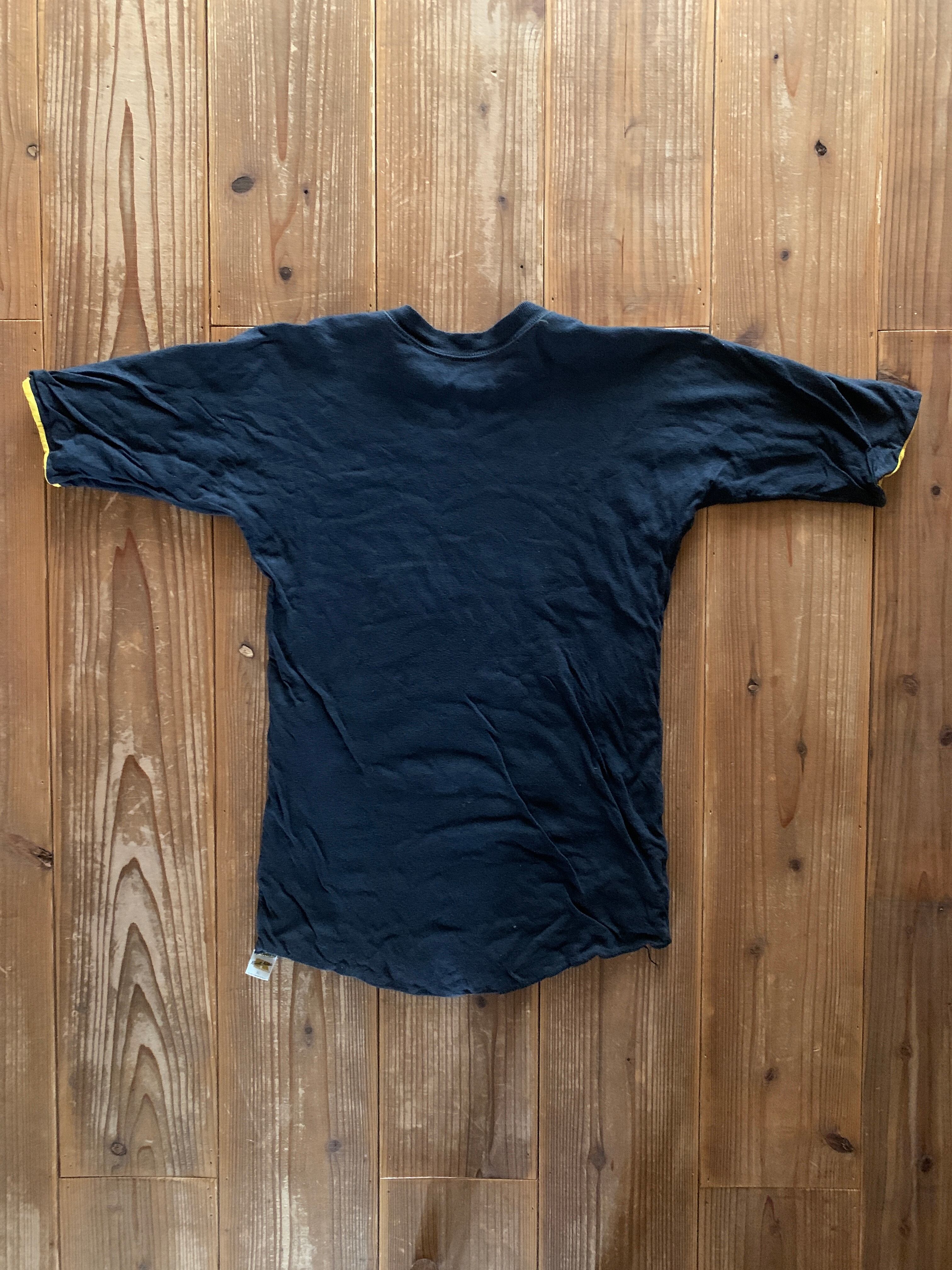 70's RUSSELL IOWA WRESTLING リバーシブルTシャツ ダブルフェイス 金タグ 黒×黄 表記(XL)