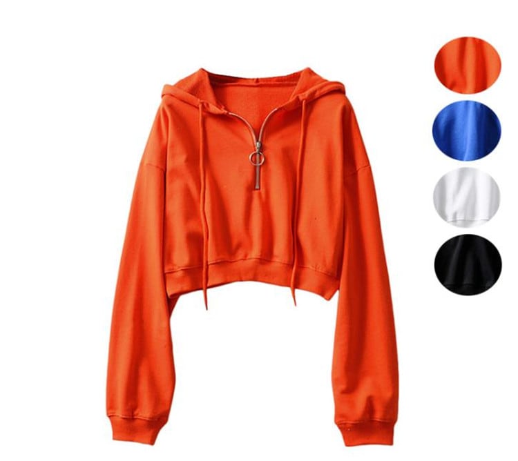 新色が安い!韓国ファッション 新しいスタイル ジッパー フード付き バーカー ハイウエスト 短いスタイル