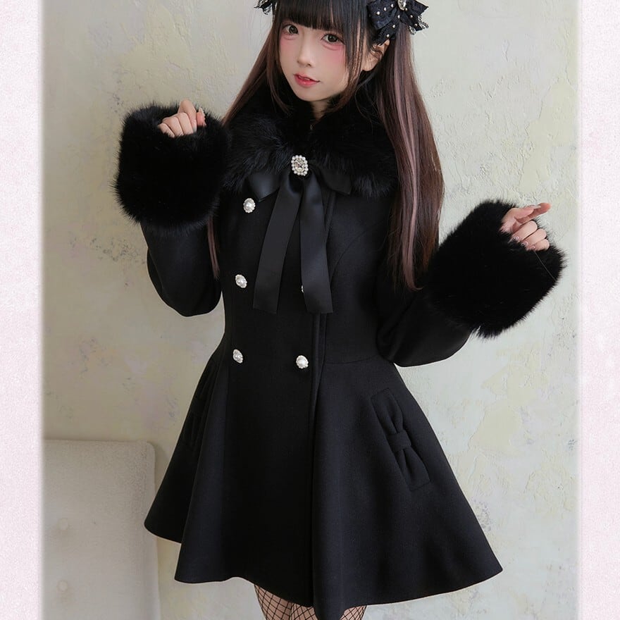 量産型 フェイクファー ふかふかコート ネックリボン ビシュ— 冬服