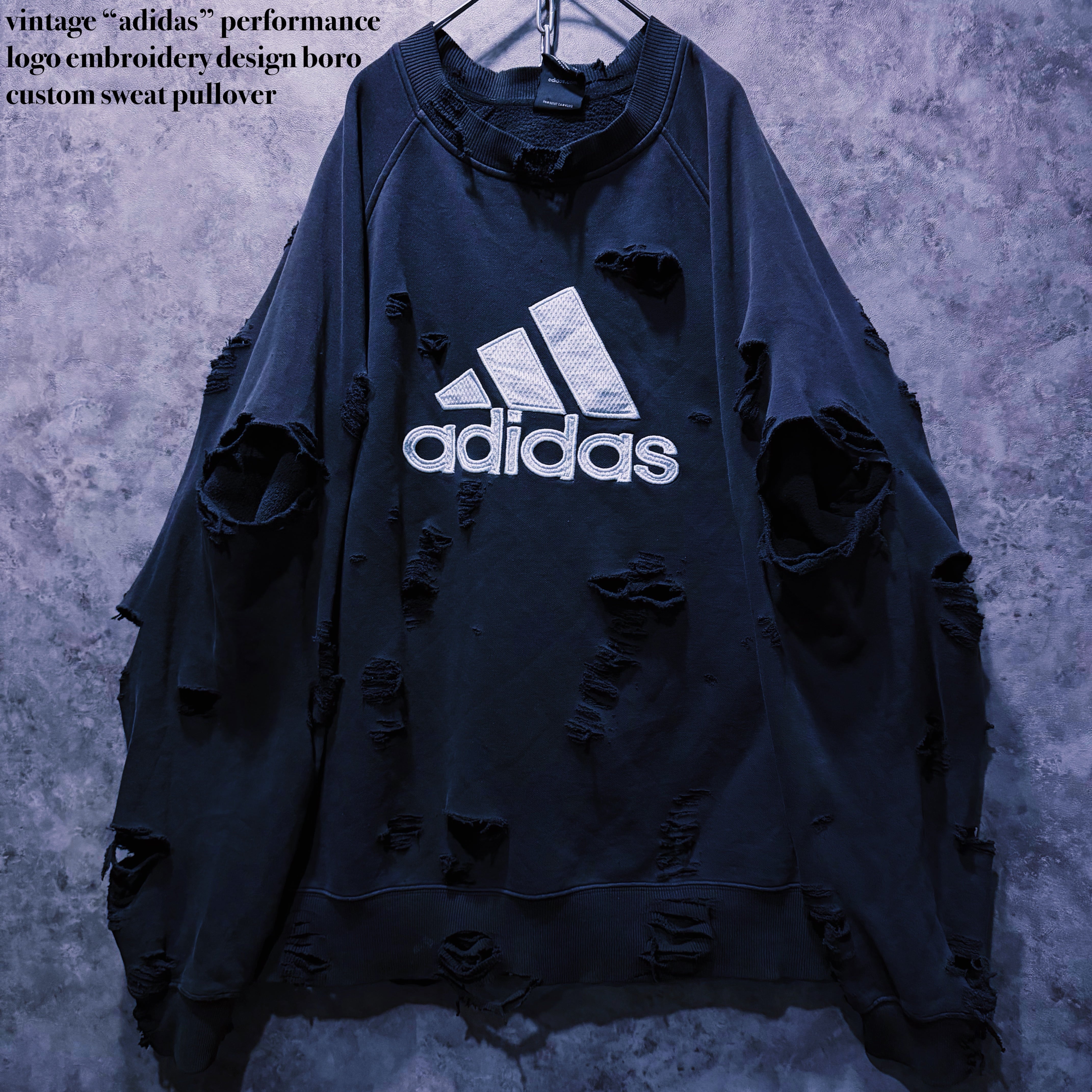 【doppio】vintage “adidas” performance logo embroidery design boro custom sweat pullover