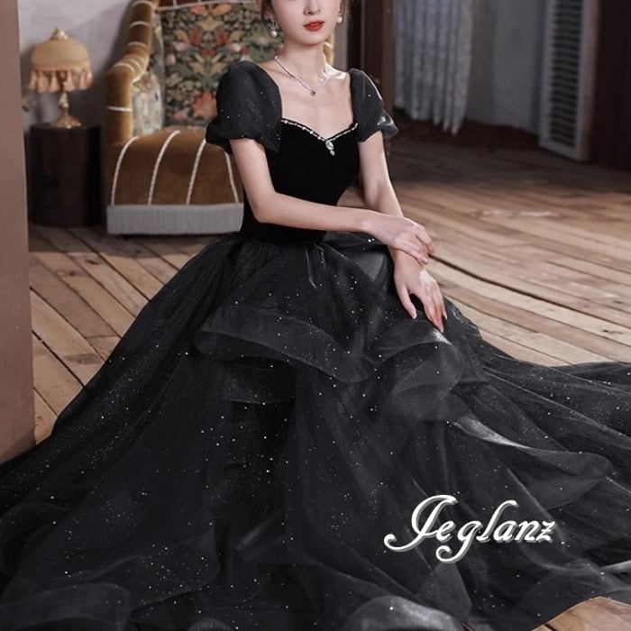 パーティ イブニングドレス レイヤード フリル ラメ キラキラ 光沢感(M6352)ζ