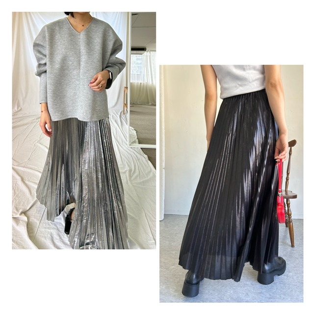 【SILVER:即納】PLEATS MIRROR SKIRT -2color-