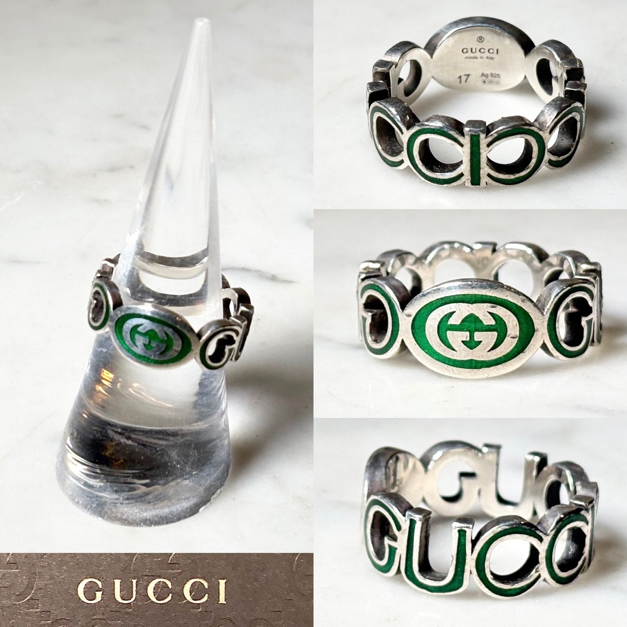 GUCCI silver × enamel interlocking G ring