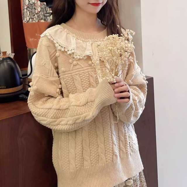 レースフリルプルオーバーニット W0252