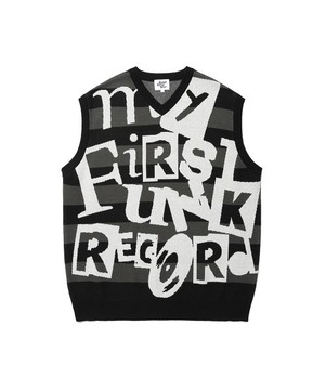 [CAVISH] FUNK RECORD JACQUARD KNIT VEST BLACK(CV2DMUK620A)