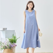 TRUBE Aラインノースリーブコットンマキシワンピース【M~L】ブルー