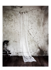 フランス 222c アールデコ的花々のあるロングレースカーテン アンティーク