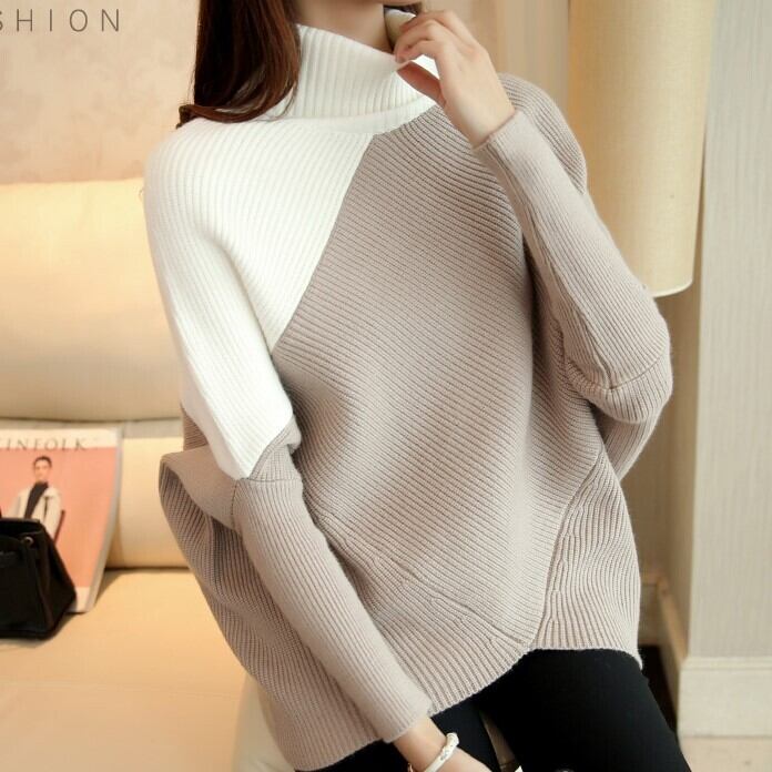 トップス レディース セーター 長袖 ドルマンスリーブ ハイネック ニット 厚手 伸縮性 かわいい 大人可愛い きれいめ シンプル カジュアル 大人 上品 おしゃれ 大人女子 ラフ ガーリー ルーズ 個性的 エレガント フリーサイズ バイカラー ホワイトコーヒー ブラック 無地 秋 冬 10代 20代 30代 40代 ママ OL 通勤 学生 通学 デート お出かけ 女子会 着回し 普段使い 韓国系 ファッション コーデ スタイル 楽ちん 送料無料 あったか モテ 体型カバー トレンド 流行 インスタ映え