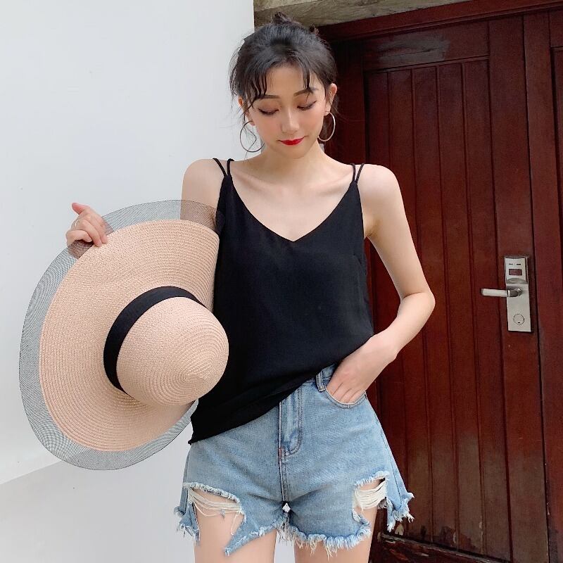 2020年夏のニュースタイル女性シフォンサスペンダーベストVネックアウターウェアダブルボトミングシャツノースリーブトップ 1号婦人33587247850