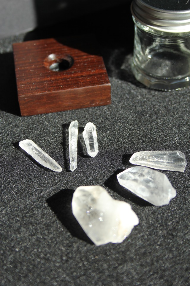 【156】2種の宮崎クリスタル アクアリウム　ローズウッドLEDベース