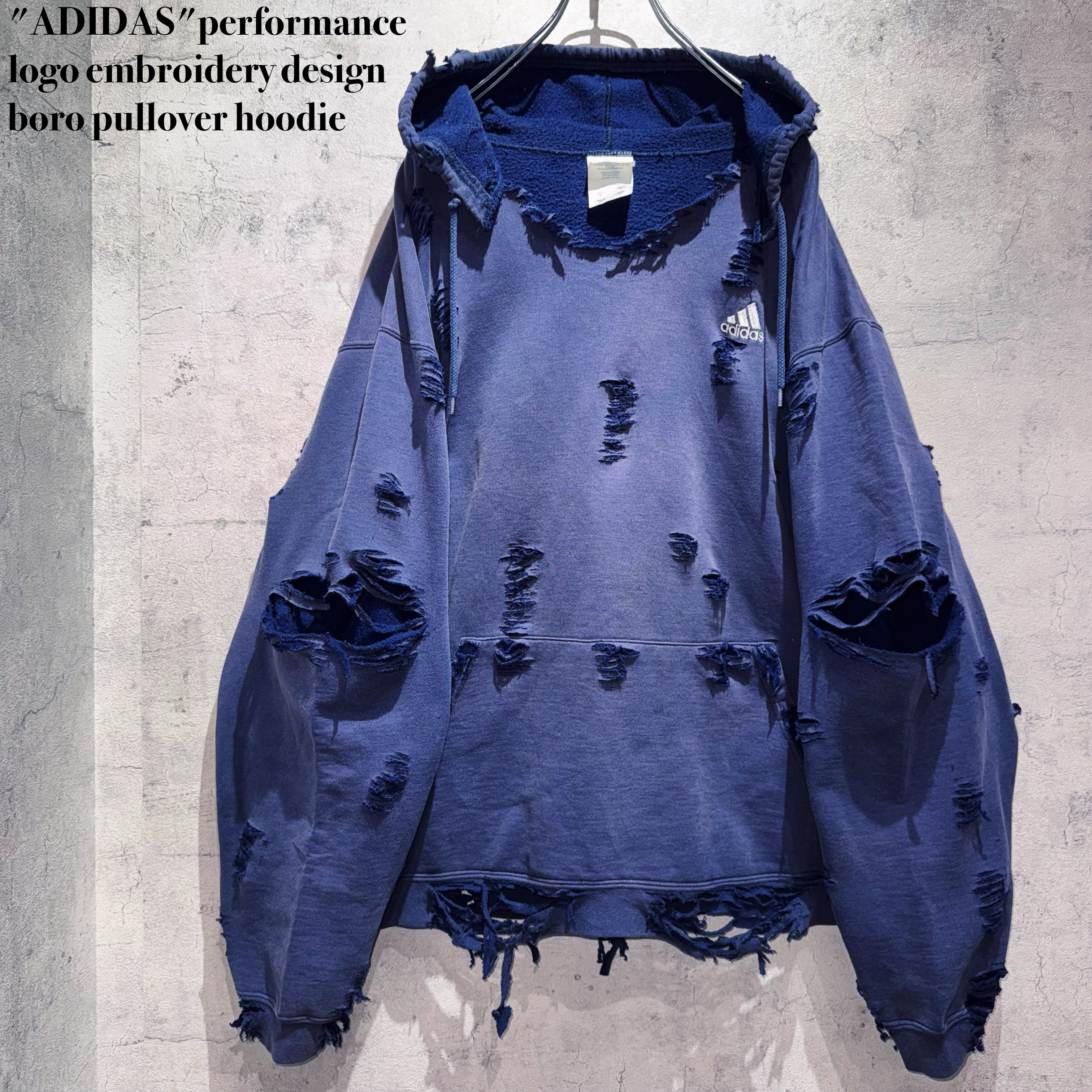 "ADIDAS"performance logo embroidery design boro pullover hoodie