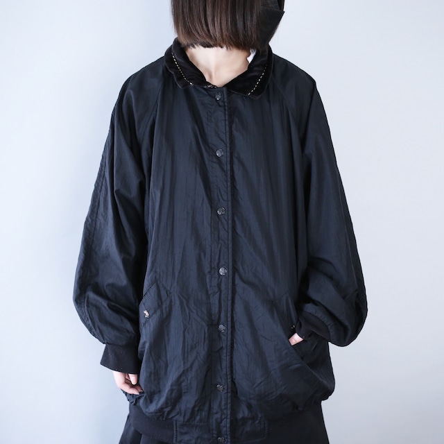 "reversible" velours×nylon switching design over silhouette blouson