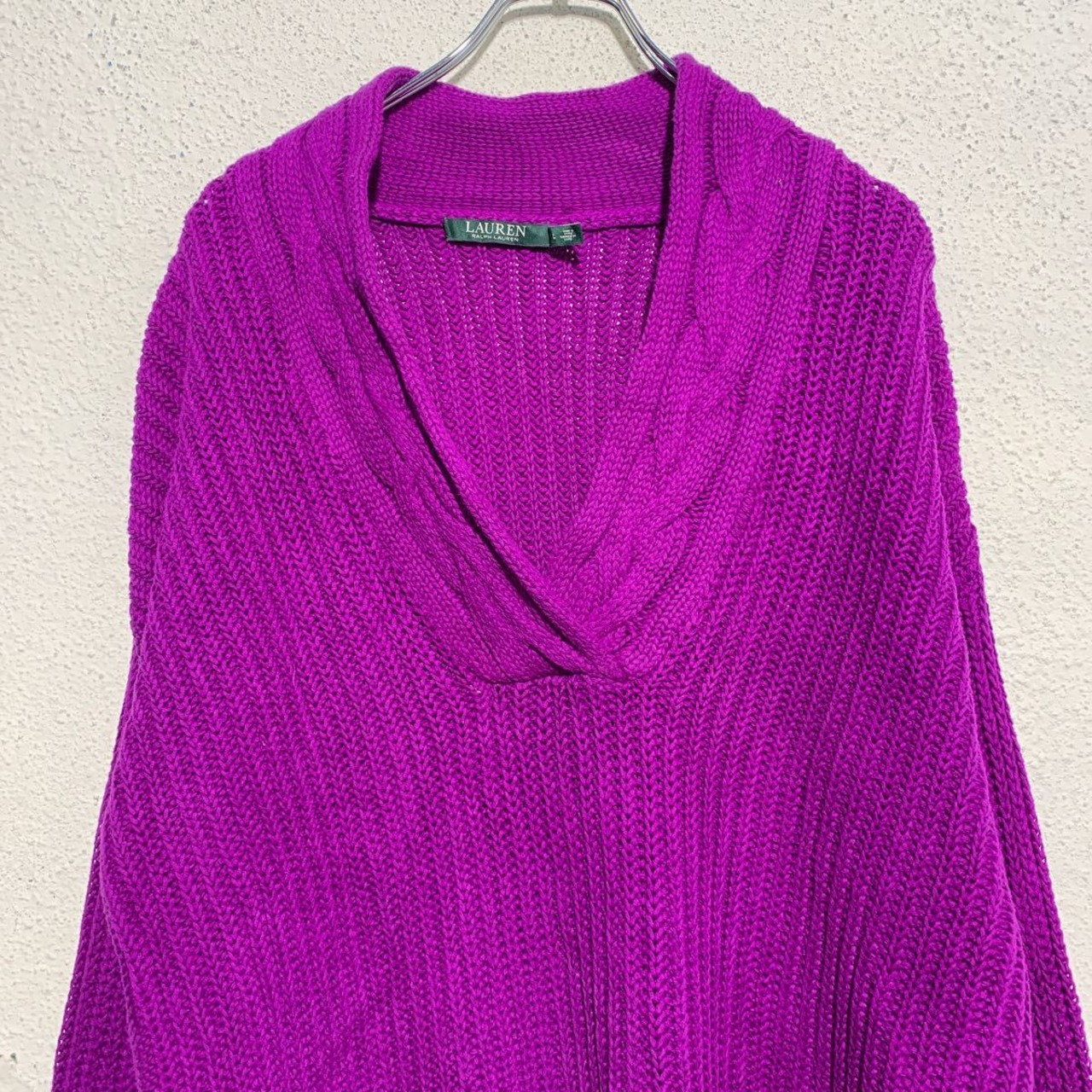 LAUREN RALPH LAUREN コットン ニット セーター L レディース パープル 