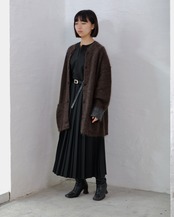 MAYKAM - MOHAIR STAND COLLAR JACKET :BROWN|キッドモヘア/二重袋編みスタンドカラー