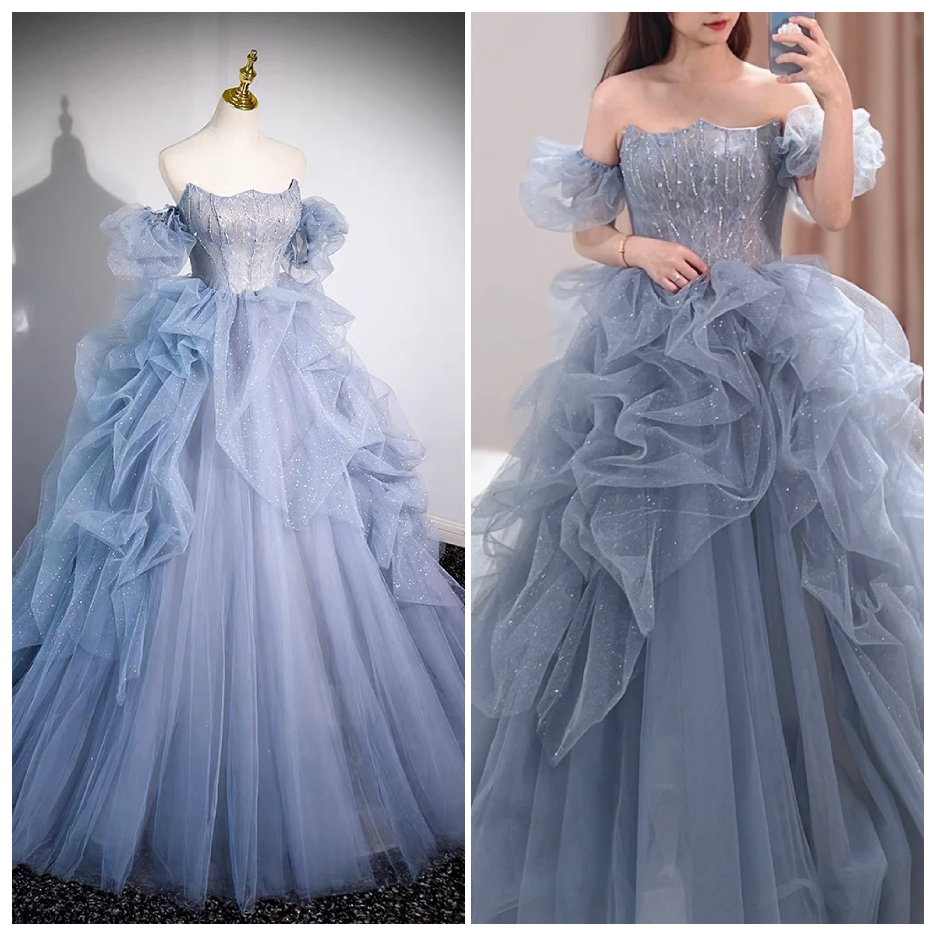 ウェディングドレス オフショルダー ボリューム袖 パフスリーブ A