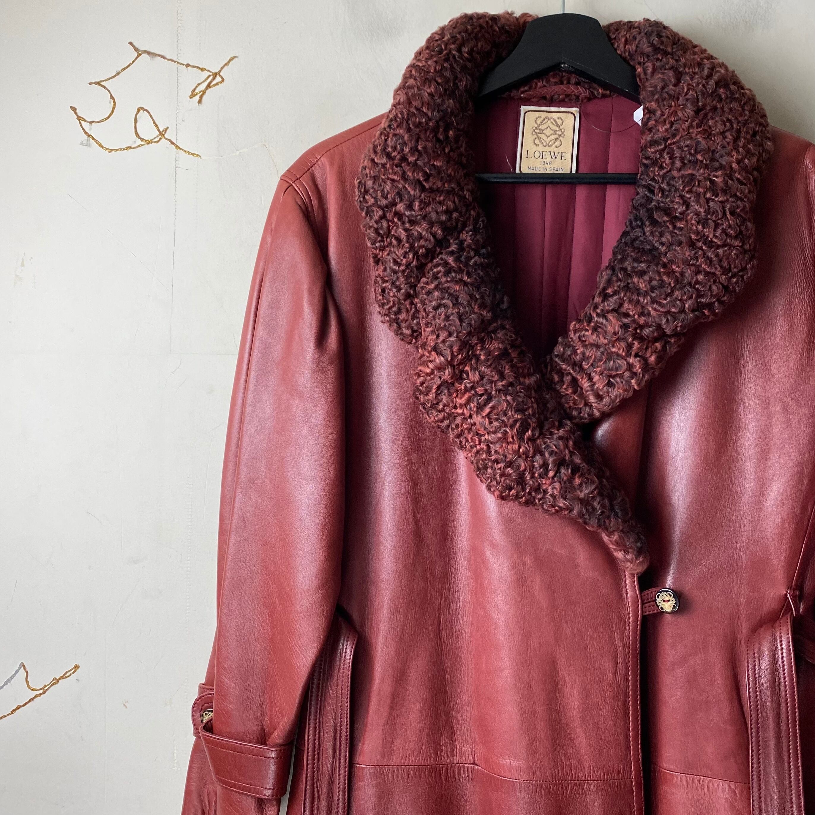 vintage LOEWE leather coat with fur | NOIR ONLINE