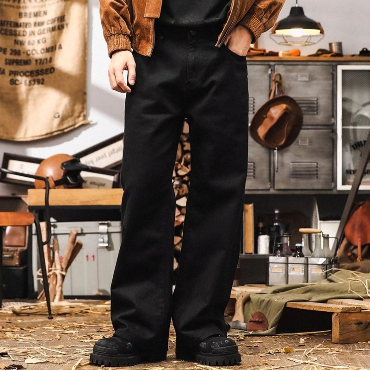 loose fit wide leg denim pants ◇2color H0801