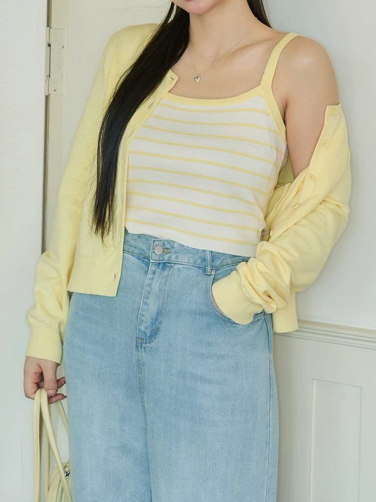 気分高まる爽やかアイテムセット♡ カーディガン×ボーダーキャミソール 2点セット 大人可愛い ボーダー お洒落 着回し カジュアル きれいめ 差し色 お出かけ 大きいサイズ 韓国 CH10501