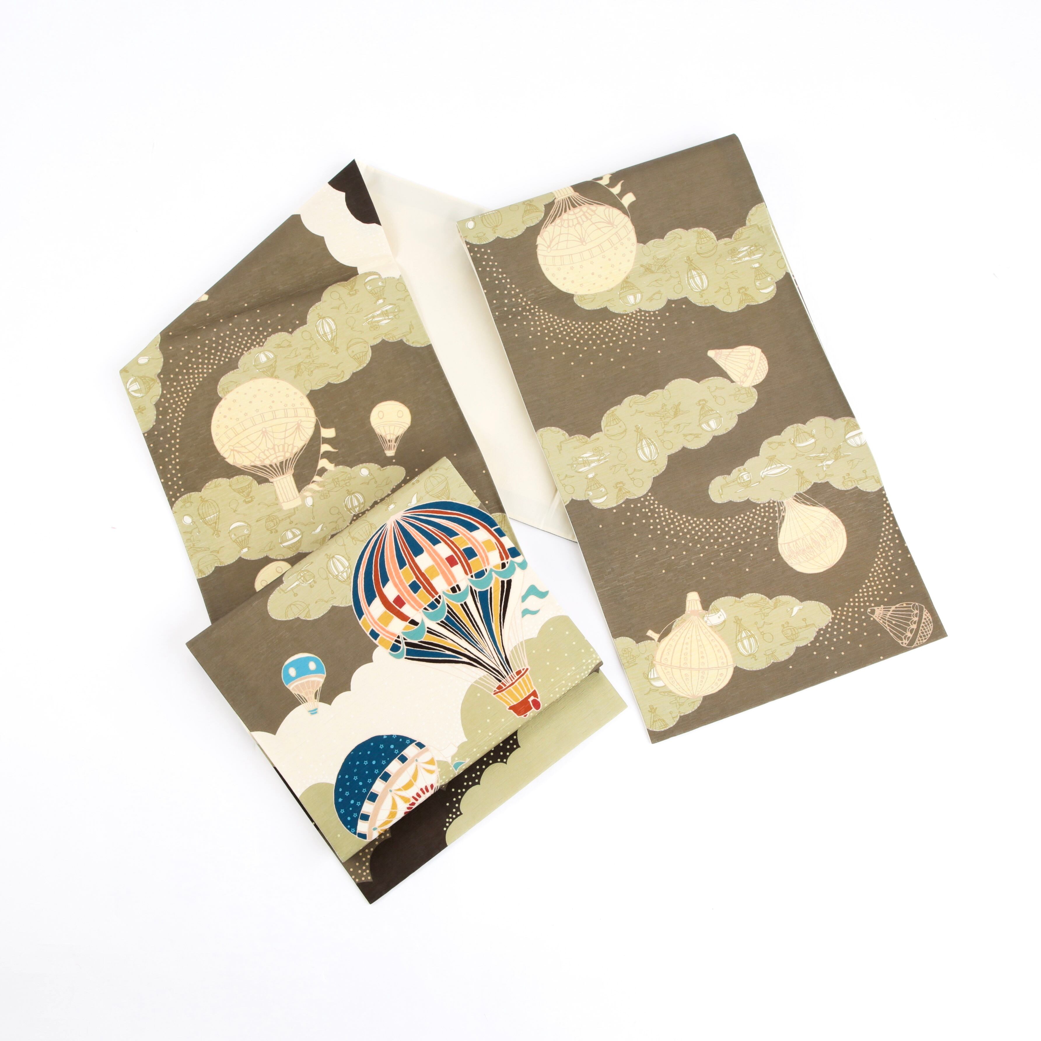 新品・未使用 WAKKA 正絹 京袋帯【空中散歩／オリーブ】お仕立て上がり 着物 帯 カジュアル 一重太鼓 OB-62 新品・未使用 WAKKA 正絹 京袋帯【空中散歩／オリーブ】お仕立て上がり