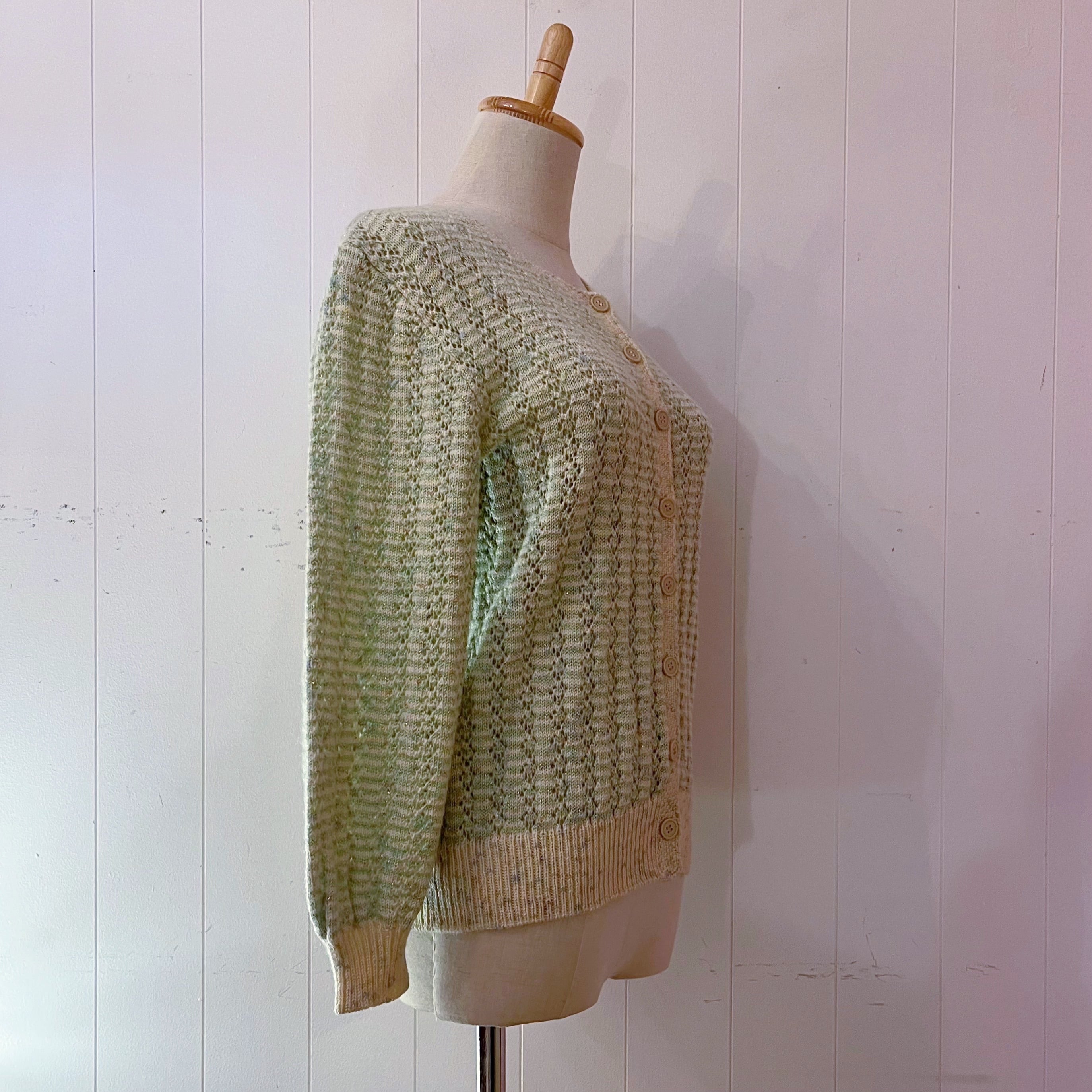 light green lame knit cardigan