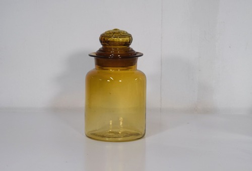 昭和レトロ プレス硝子　飴色のキャニスター　アンバー硝子　保存瓶