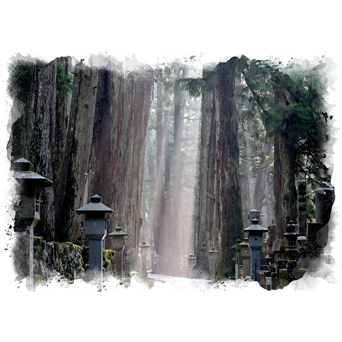 絵画 日本 和歌山県 高野山の風景 インテリアアート額付き 水彩画