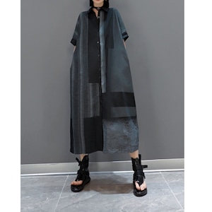 HALF SLEEVES DROP SHOULDER LONG SHIRT DRESS 2colors M-4203