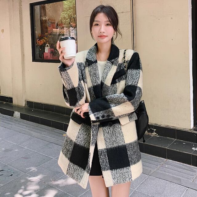 コート レディース アウター ジャケット ミドル丈 チェック柄 秋冬