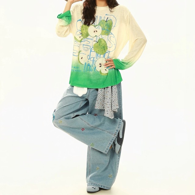 アップルグラフィックグラデーションロングTシャツ 2col R02582