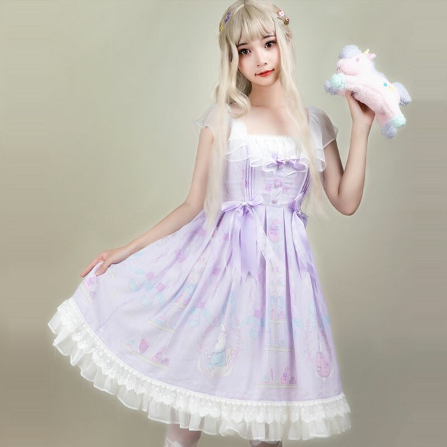 Lolita Jsk Dress ロリータドレス キャミワンピース 甘ロリ ロリィタ お茶会 撮影 Cosplay イベント 春 夏 秋 冬 ロリ パープル Xxs Xs S M L 2l 3l 4l Mintcat