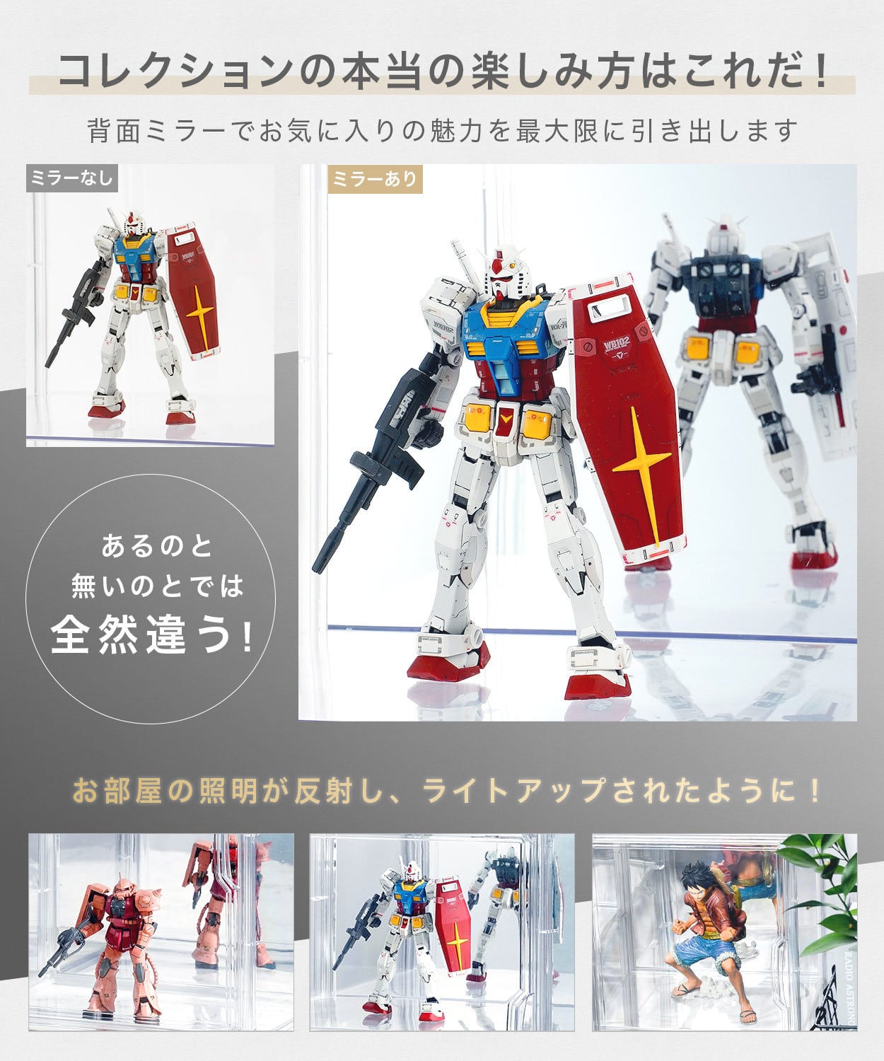【数量限定】フィギュアケース コレクションケース 背面ミラー ディスプレイ ショ 2個セット）HYPE GUARD コレクションケース 背面ミラー 7段階調整 2way