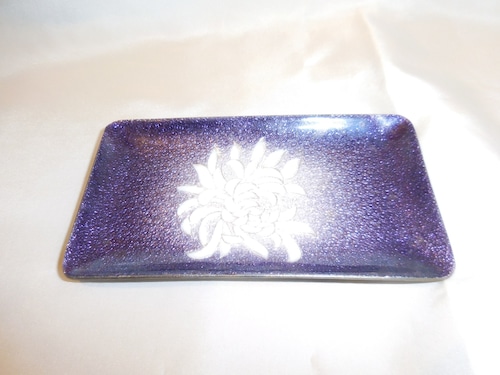 銀彩七宝菊文楊枝皿(共箱)enamel plate