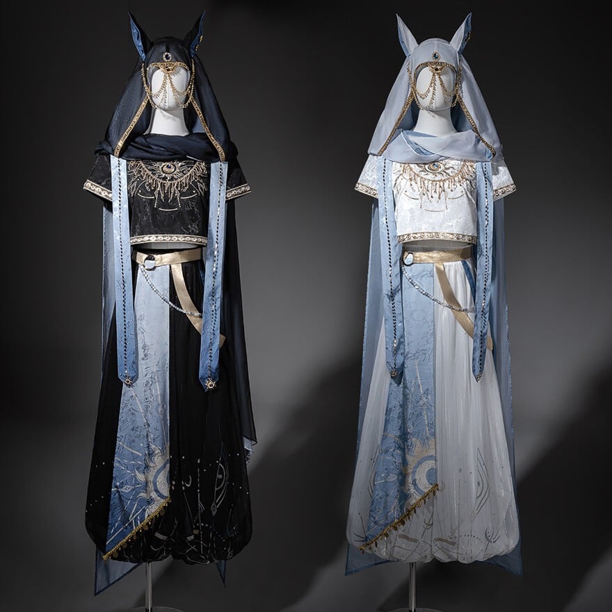 月神殿に揺れる蒼砂 ロングヴェール月柄ワイドパンツ中華ロリータ2点セット