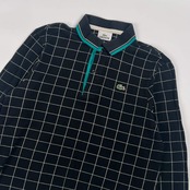 LACOSTE ラコステ チェック 鹿の子 長袖 ポロシャツ 3/ブラック系 メンズ ファブリカ