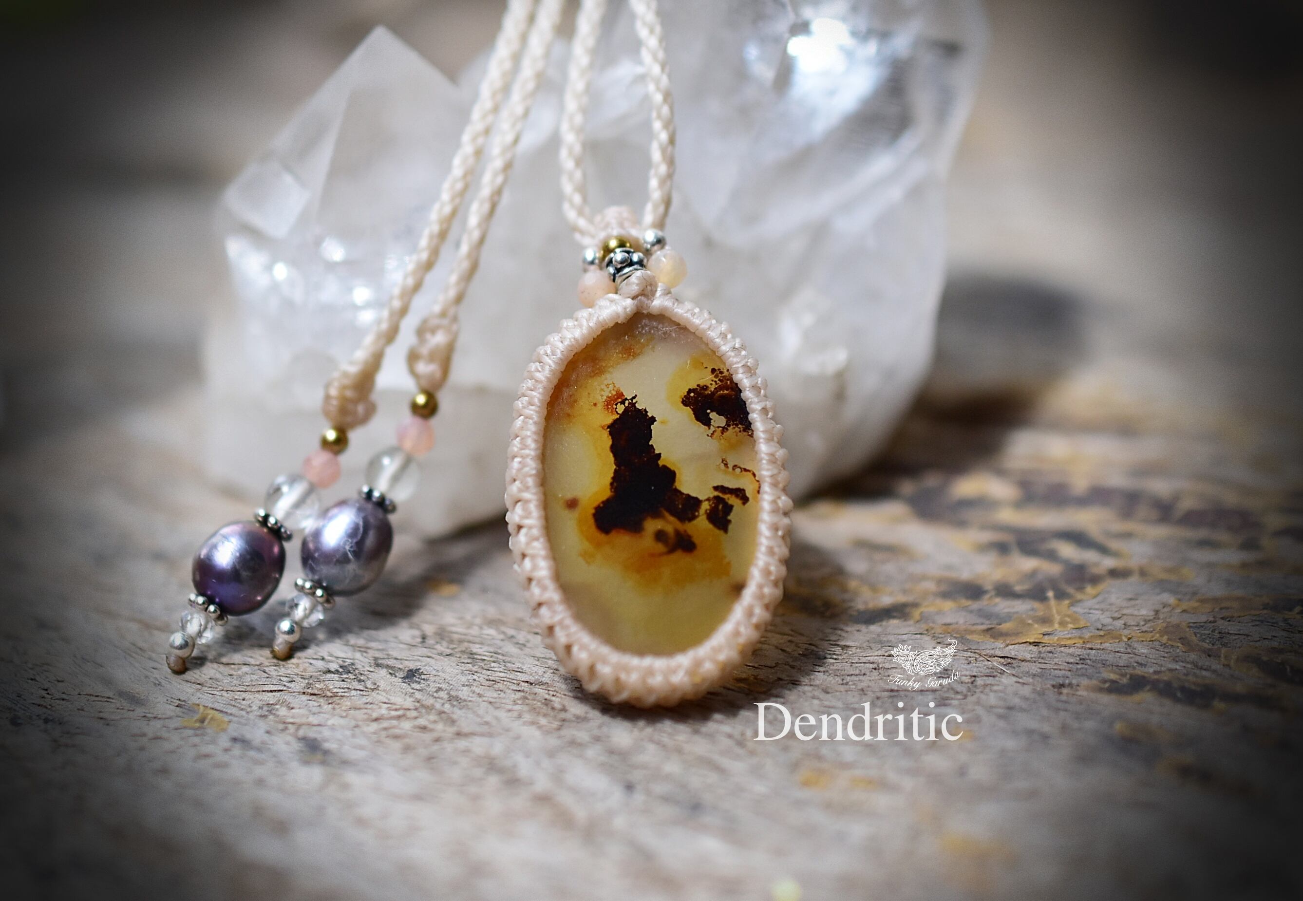 黄金水滴アート★デントリティッククォーツ マクラメネックレス737