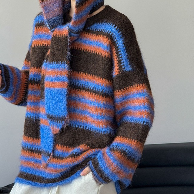 color-block border knit　J00265