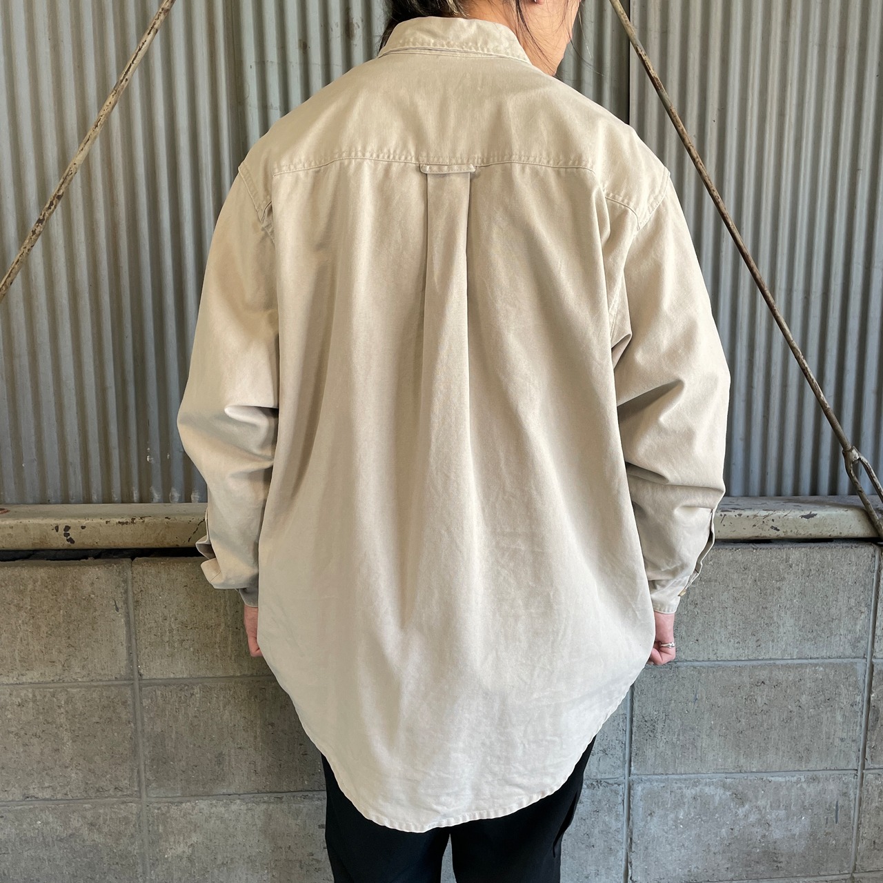 USA製 90年代 Eddie Bauer エディーバウアー ダック地 長袖 シャツ 