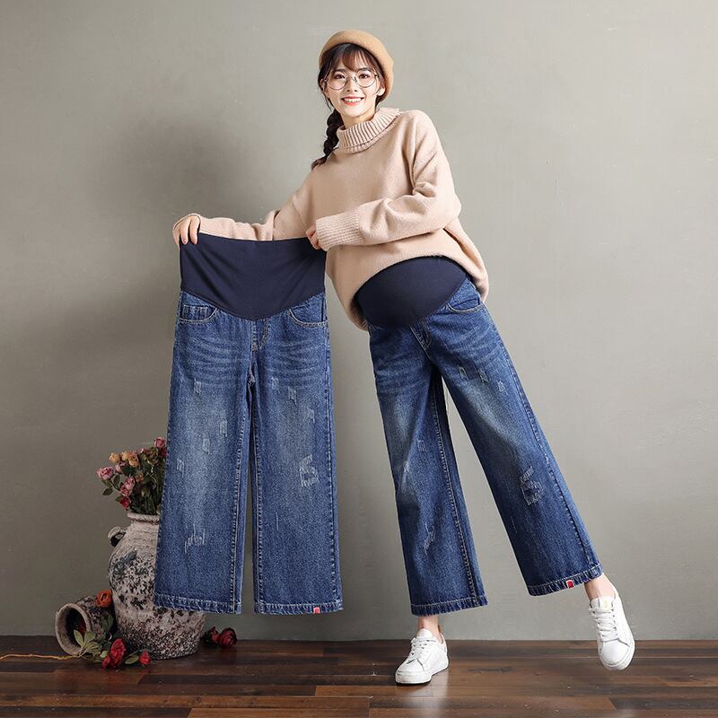 【新作】【送料無料】 マタニティウェア2020春と秋の新しいデニムマタニティパンツカジュアルルーズ妊婦ベリーリフトタイドマザーズワイドレッグクロップドパンツ-アリババ スプリング 春物 オータム 秋物 expec259123846807