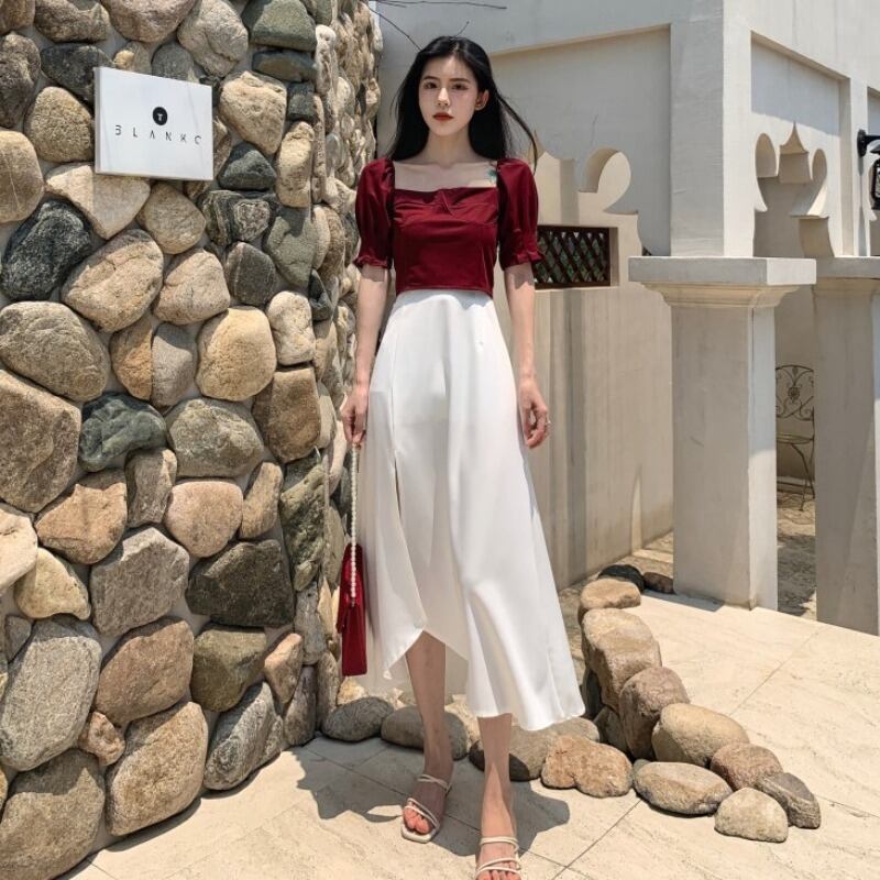 丁寧なマシンスリットスカートレディース2020夏新バージョンのハイウエストスカートインネットレッドミドル丈Aラインスカート 1号婦人14247292906