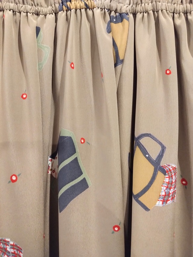 60❜s鞄とスカーフ柄レトロワンピース/アンティークバッグ日本製国産古着服MADEINJAPAN