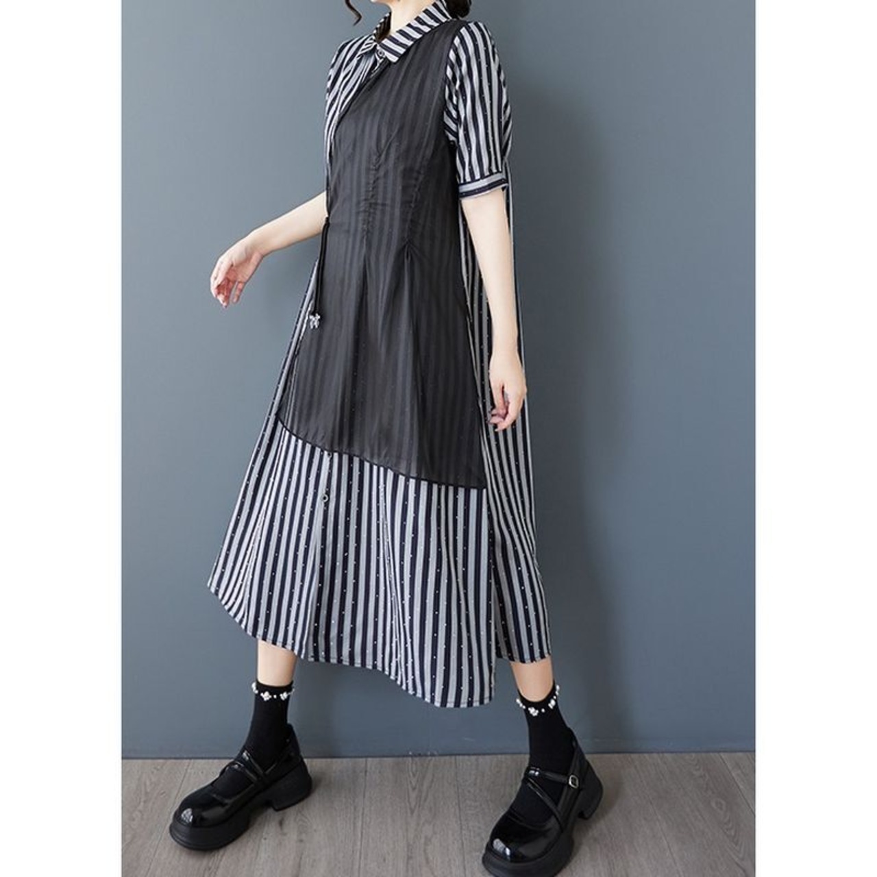 ストライプ柄 ラップデザイン ワンピース  30147