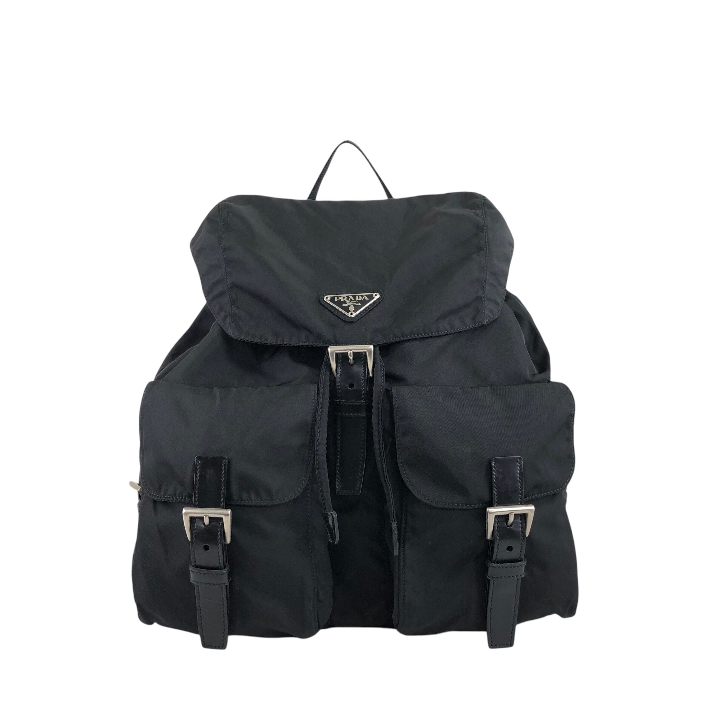 PRADA ナイロン トライアングルロゴ ダブルポケットリュック ブラック PRADA プラダ バックパック ブラック トライアングルロゴ ナイロン