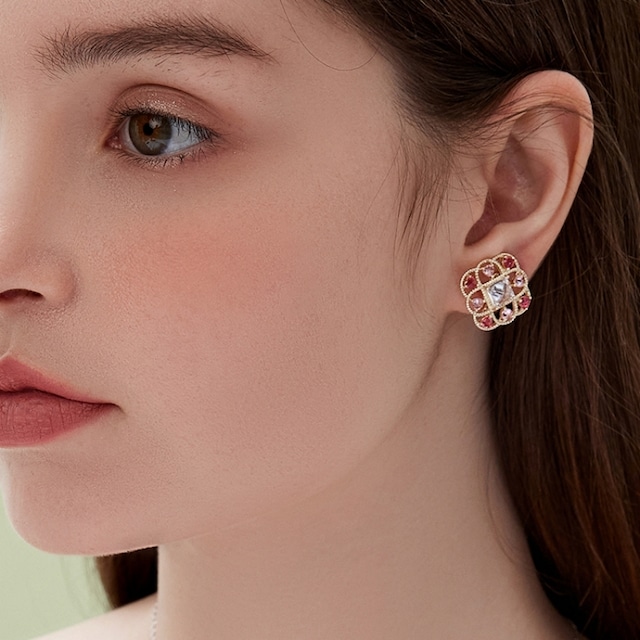 Pink pierre pierce & earrings　M139