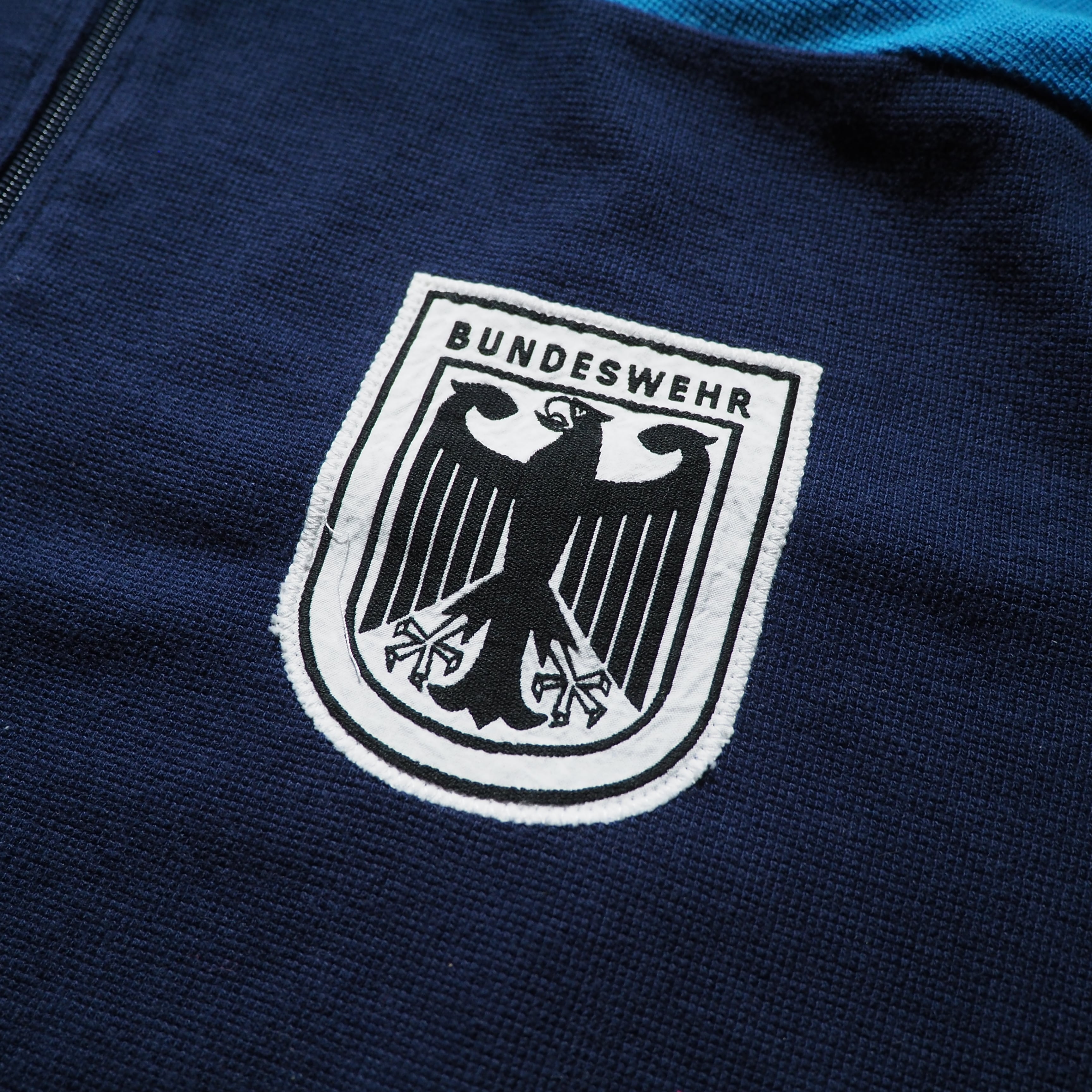 Dark Navy × Light Blue Bi color vintage loose High neck Track jacket