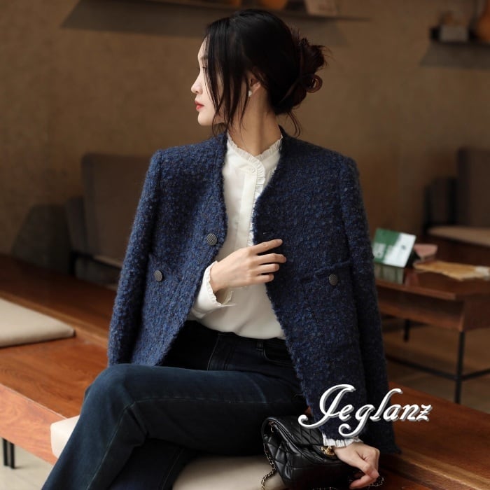 2色 ツイード ニット ジャケット ボタン 光沢 クラスアップ感 ♪ (MB003)τ
